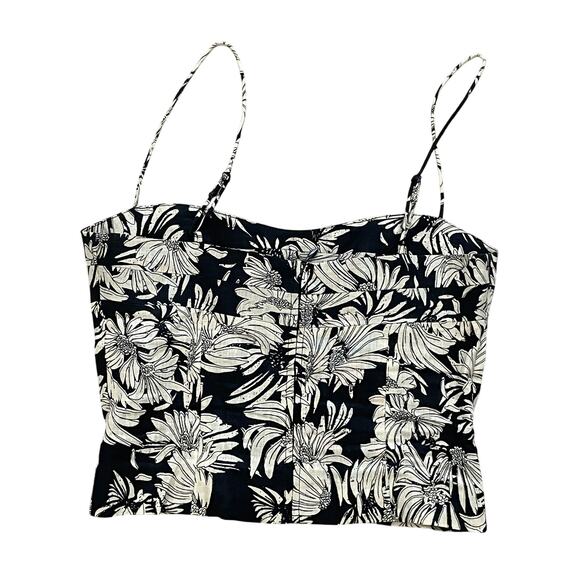 Anine Bing Black Beige Floral Sleeveless Top Linen XS - Picture 6 of 10